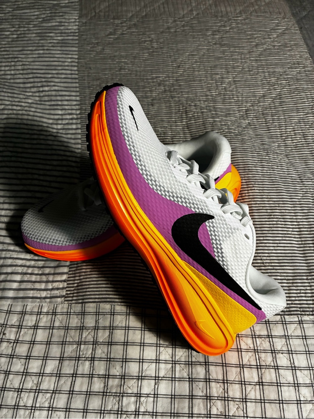 Nike Women White Running Sneakers with Purple and Orange Accents
